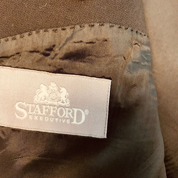 Stafford Executive Blazer 100% Wool Lana Mens 46L Black w/Gray Buttons - Picture 7 of 8